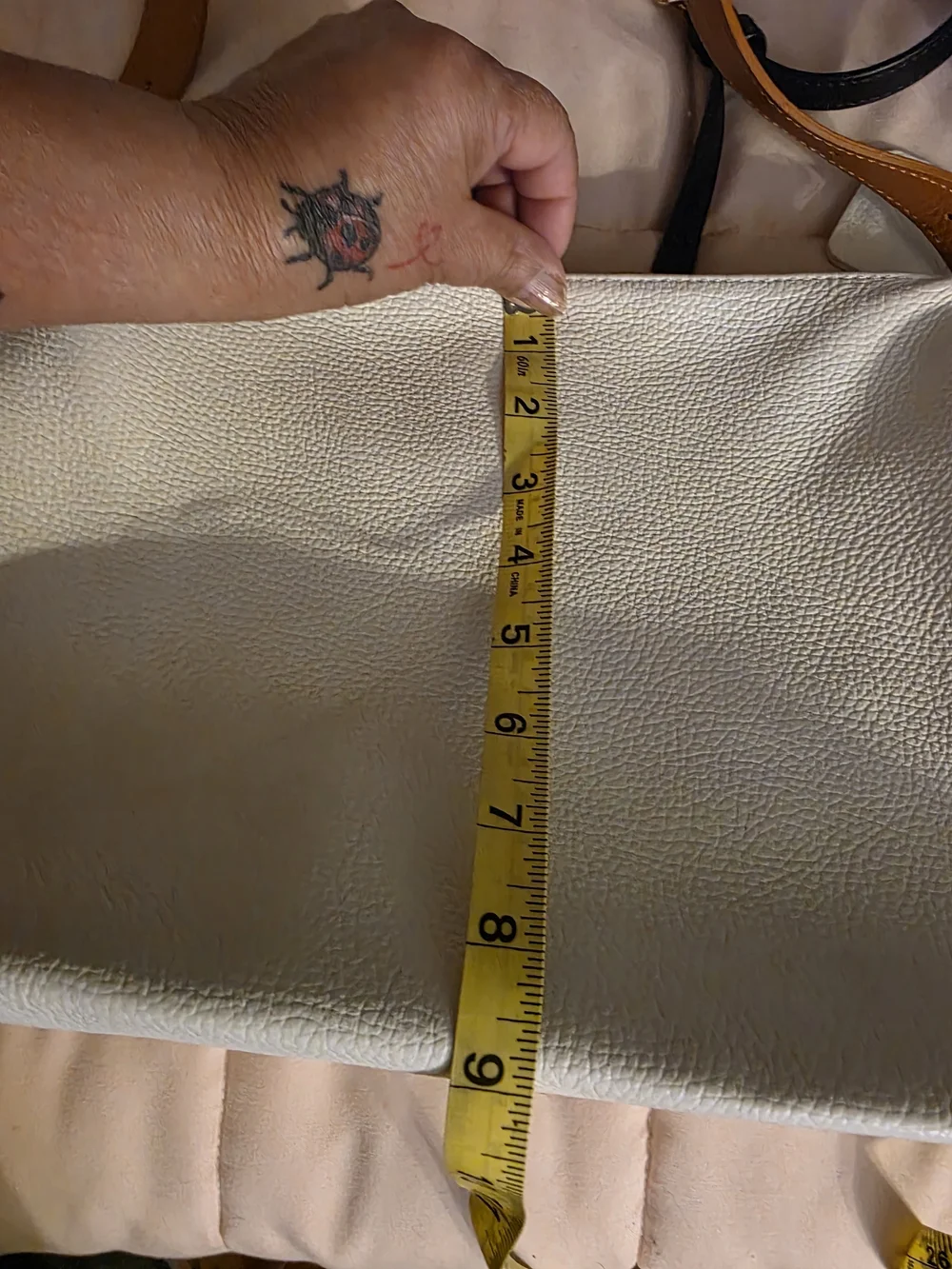 VALENTINA White Leather Shoulder Bag with Tan Strap